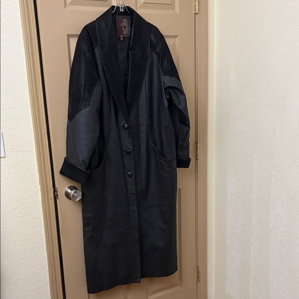 Women’s Black Leather Long Coat Jacket